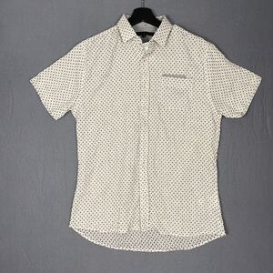 Impatient Wolves Shirt Mens Medium White Black Ninja Star Print Short Sleeve NWT